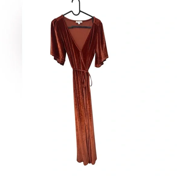 Baltic Born Meghan Velvet Wrap Dress Rust S Wedding Guest Maxi - Picture 7 of 8